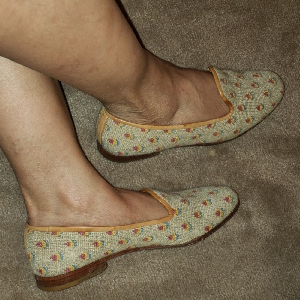 Stubbs and Wootton tan print flat shoes
